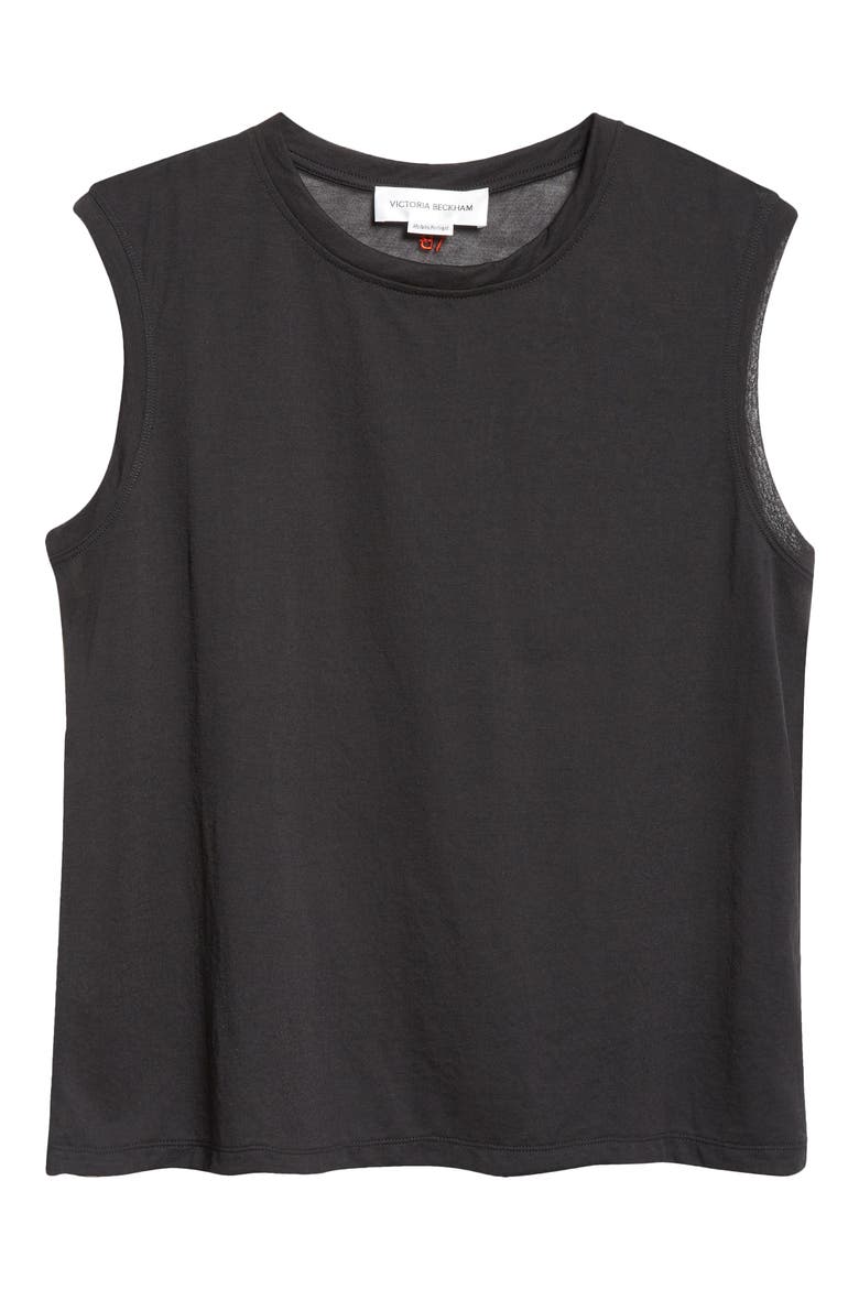 Cotton Blend Crepe Muscle Tank, Alternate, color, BLACK