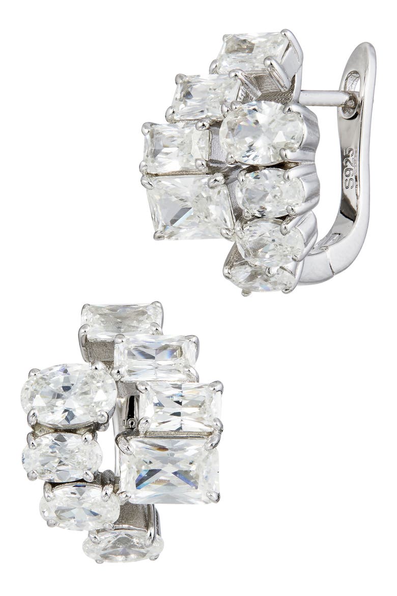 Cubic Zirconia Cluster Lever Back Earrings, Main, color, WHITE