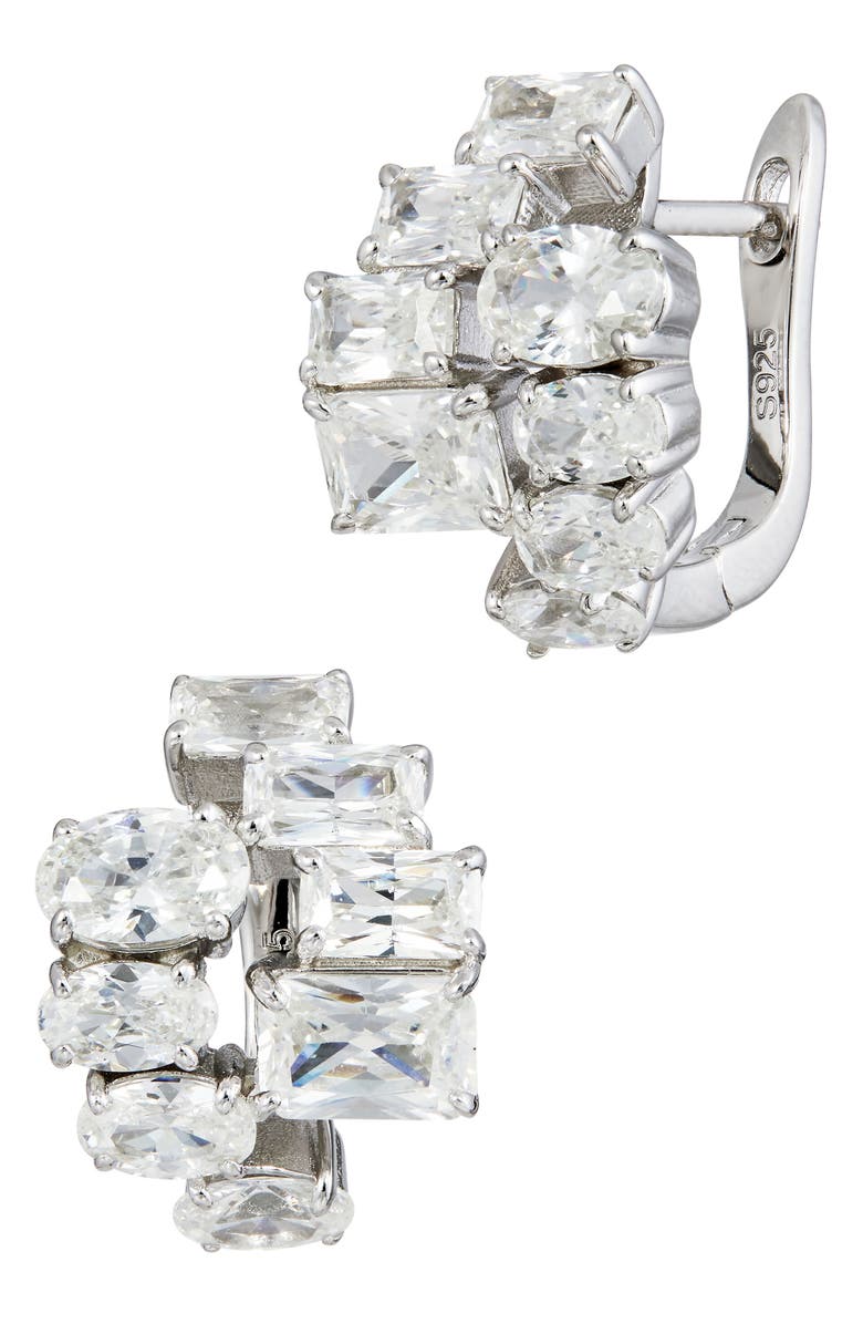 SAVVY CIE JEWELS Cubic Zirconia Cluster Lever Back Earrings, Main, color, White
