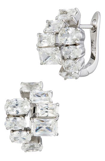 Savvy Cie Jewels Cubic Zirconia Cluster Lever Back Earrings In Silver