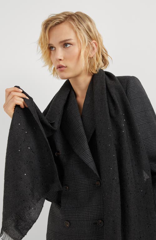 Brunello Cucinelli Cashmere And Silk Diamond Yarn Scarf In Gray
