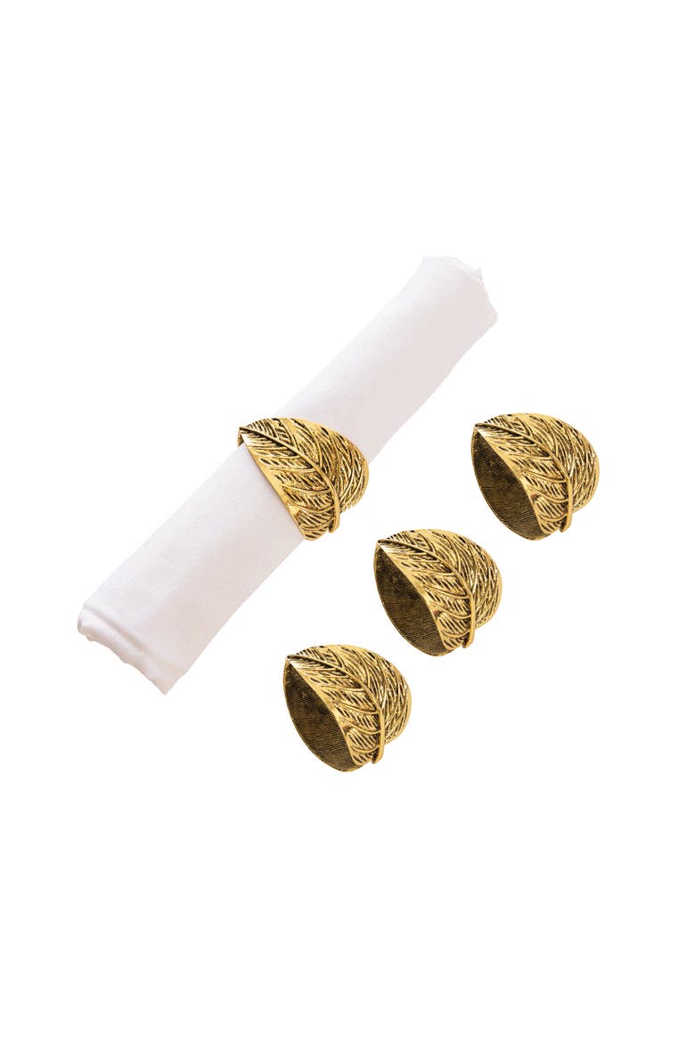 Light Gold Leaf Napkin Rings Set of 4, Main, color, Gold