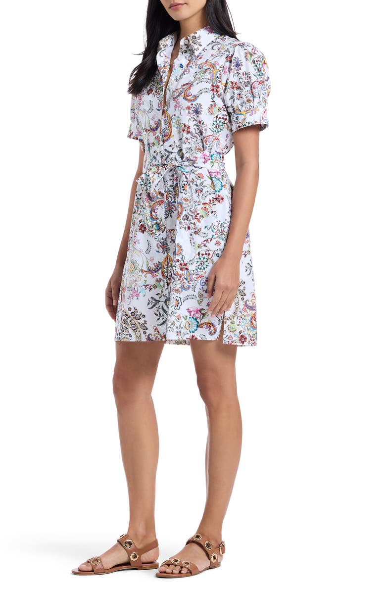 Robert Graham Carolina Paisley Floral Short Sleeve Cotton Shirtdress, Alternate, color, White Multi