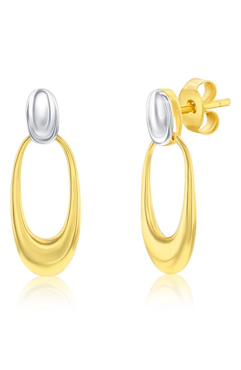 Two-Tone Oval Drop Earrings