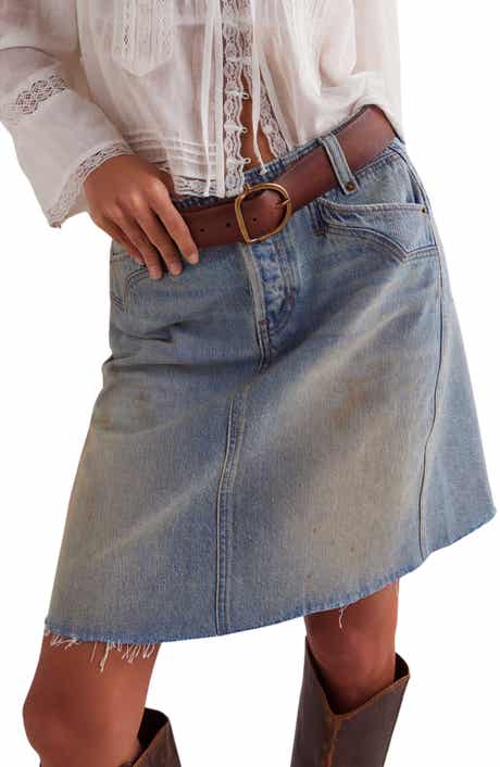 Free People Suzy Raw Hem Denim Midi Skirt