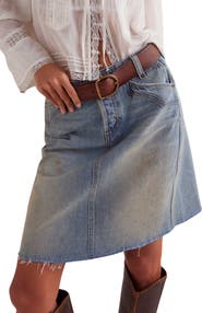 Free People Suzy Raw Hem Denim Midi Skirt