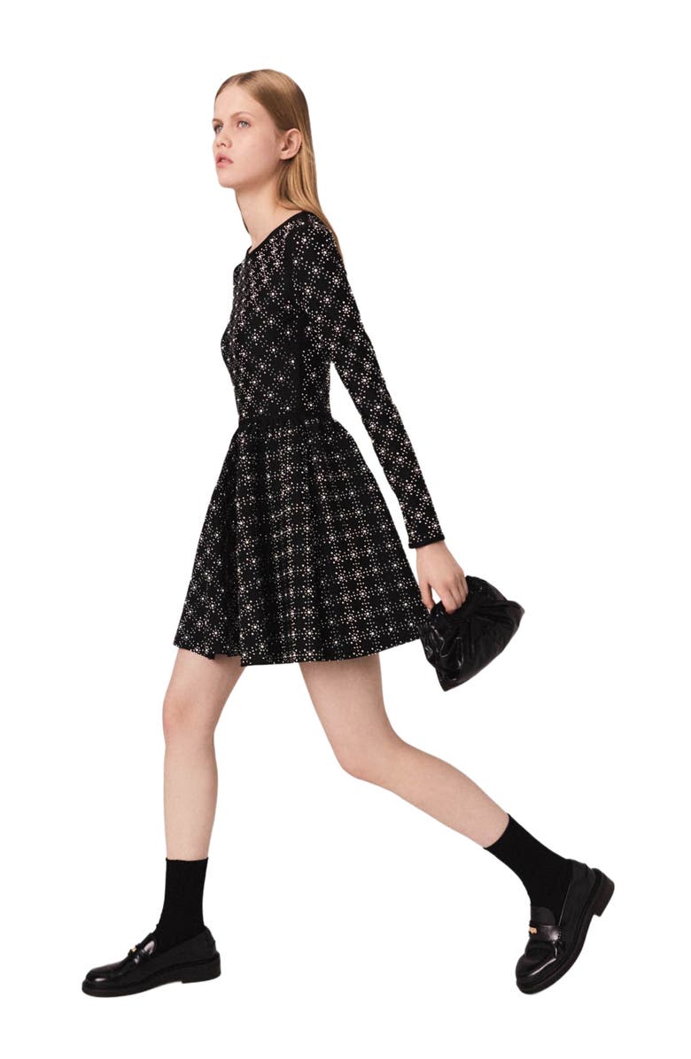 maje Pearl and rhinestone skater dress, Alternate, color, Black