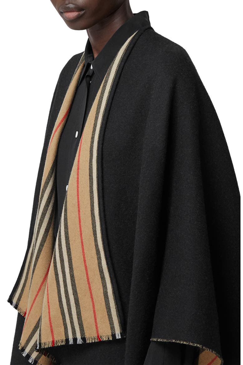 Icon Stripe Reversible Wool Cape, Alternate, color, BLACK/ ARC BEIGE