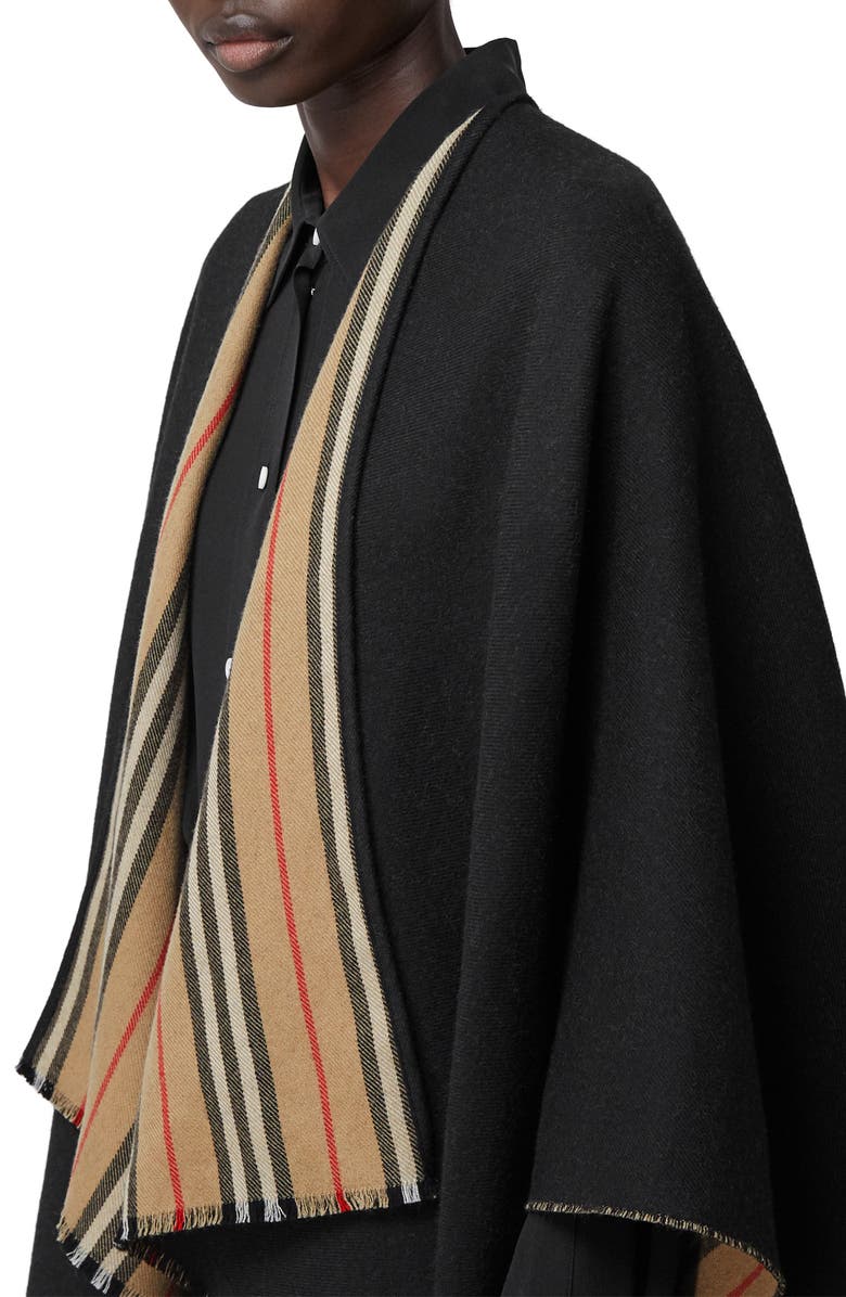 Burberry Icon Stripe Reversible Wool Cape, Alternate, color, 