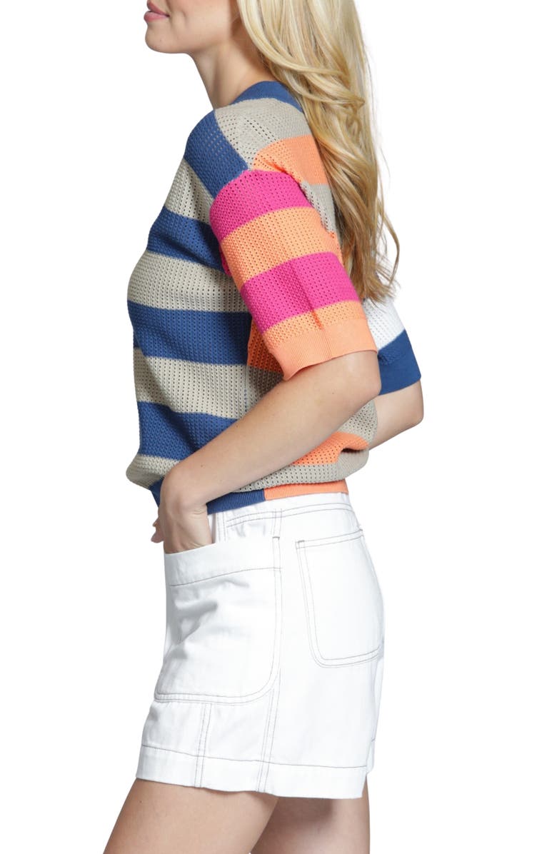 APNY Stripe Elbow Sleeve Openwork Knit Top, Alternate, color, 