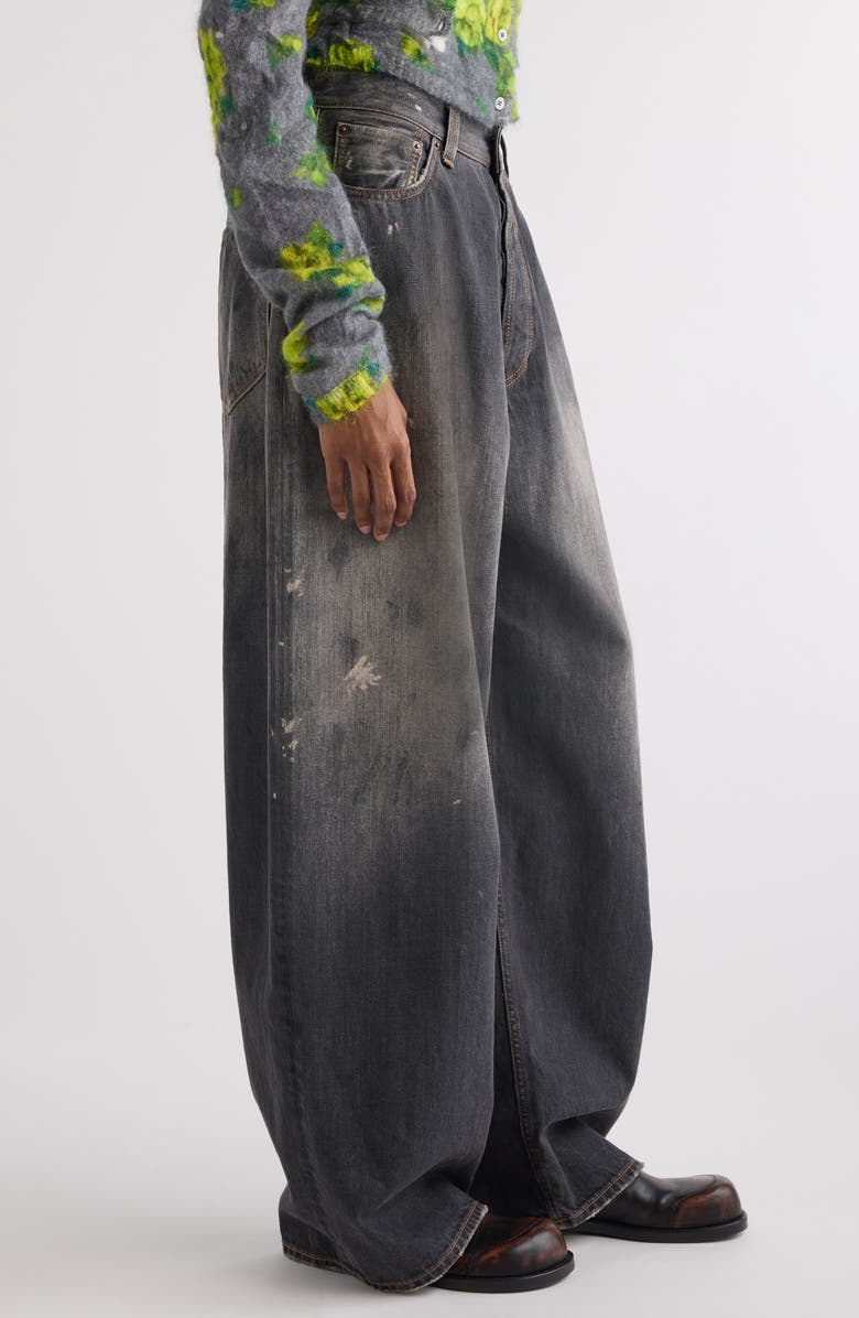 Acne Studios 2023 Black Trafa Paint Splatter Baggy Wide Leg Jeans, Alternate, color, Black