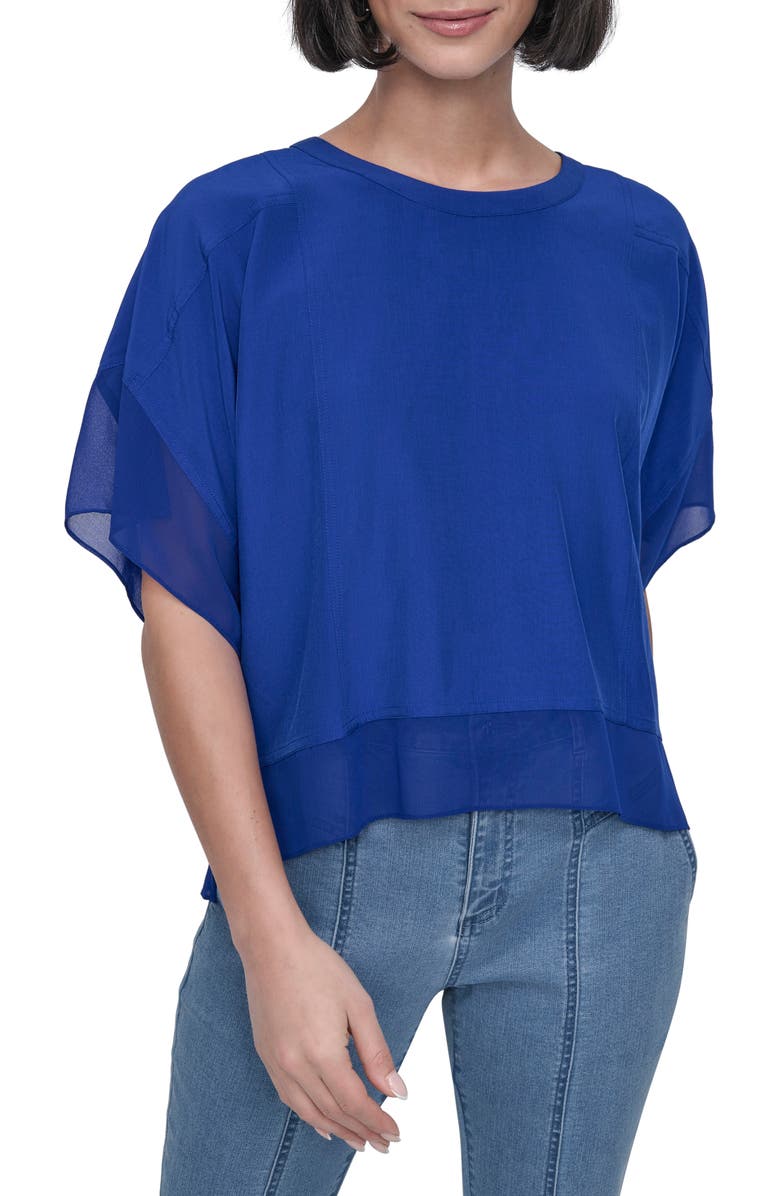 DKNY Mixed Media Dolman Sleeve Top, Main, color, Atlantic Blue