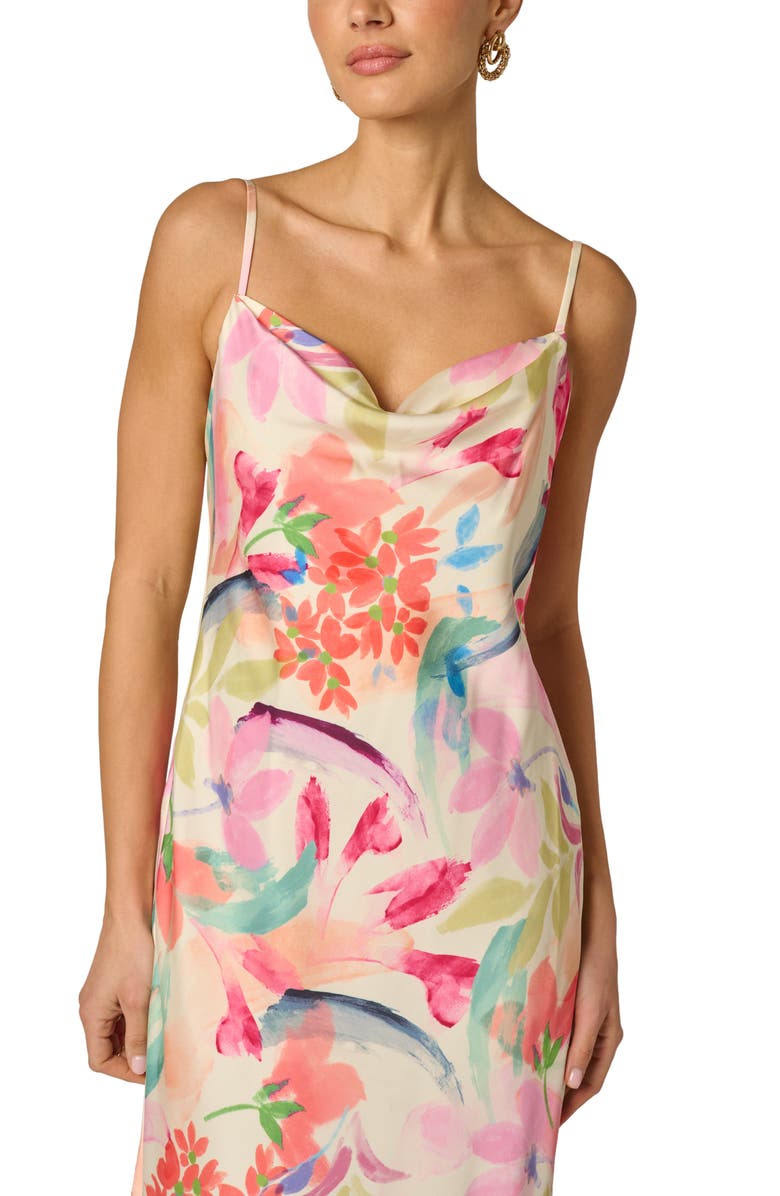 Adrianna Papell Floral Print Satin Maxi Dress, Alternate, color, Ivory Multi