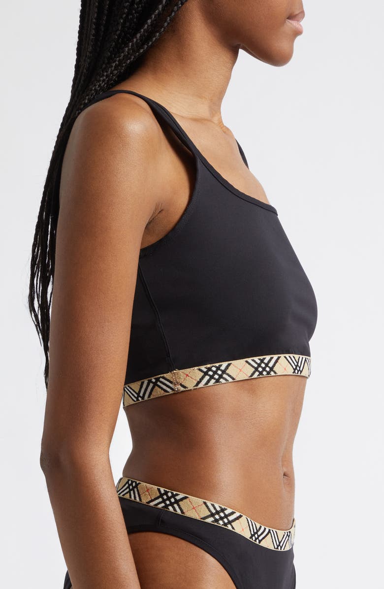 Burberry Check Trim Bikini Bottoms, Alternate, color, Black