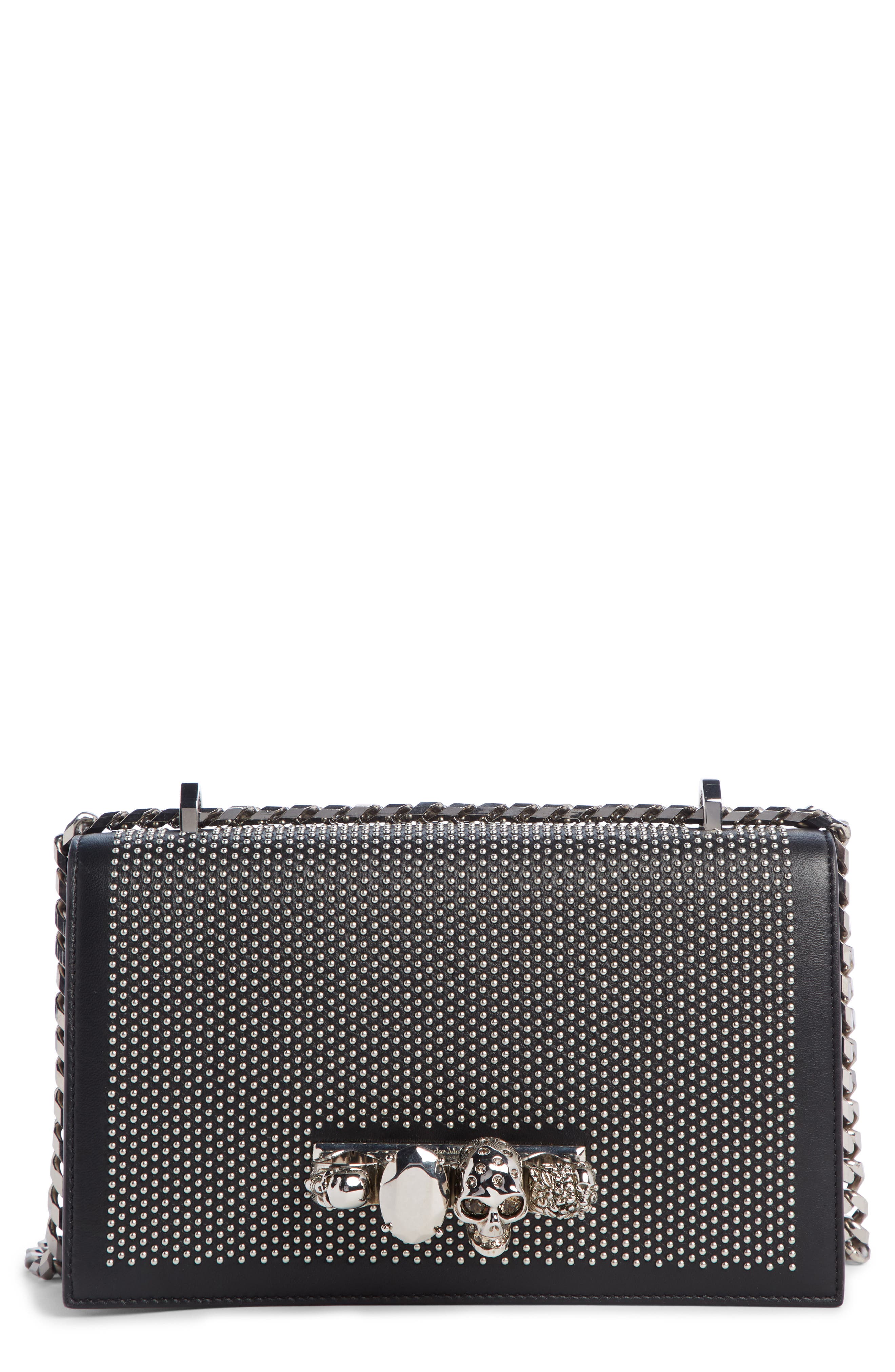 McQueen Alexander McQueen Studded Leather Crossbody Knuckle Bag, Main, color, 