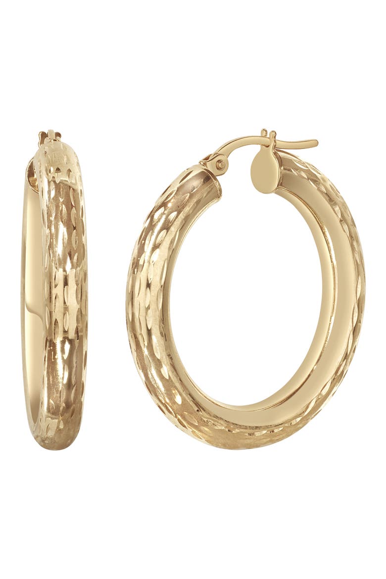 14K Gold Medium Textured Hoop Earrings, Main, color, 14K YELLOW GOLD