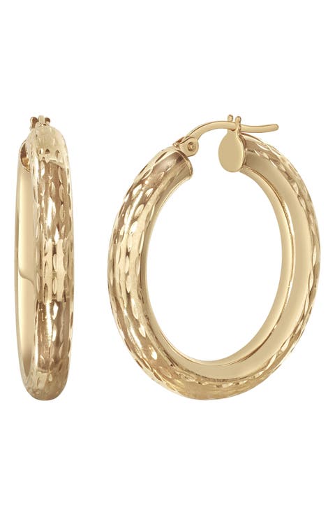 14K Gold Medium Textured Hoop Earrings