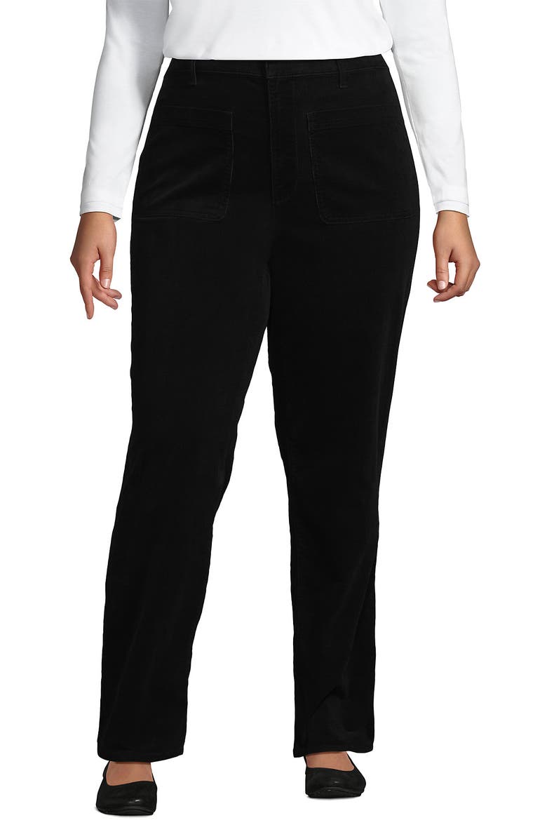 Lands' End Corduroy High Rise Rail Straight Leg Pants, Main, color, Black