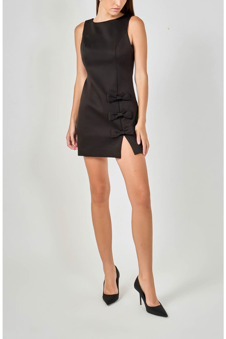 Bow Detail Sheath Minidress, Alternate, color, BLACK