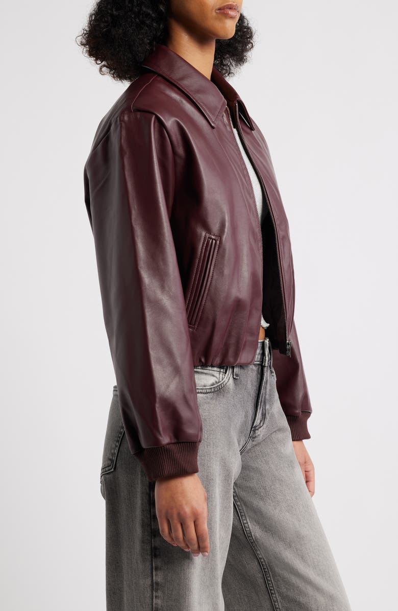 All in Favor Faux Leather Bomber Jacket, Alternate, color, Deep Mahogany