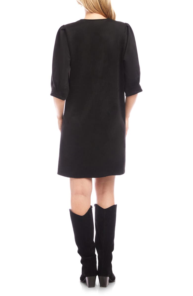 Karen Kane Faux Suede Puff Sleeve Shift Minidress, Alternate, color, Black