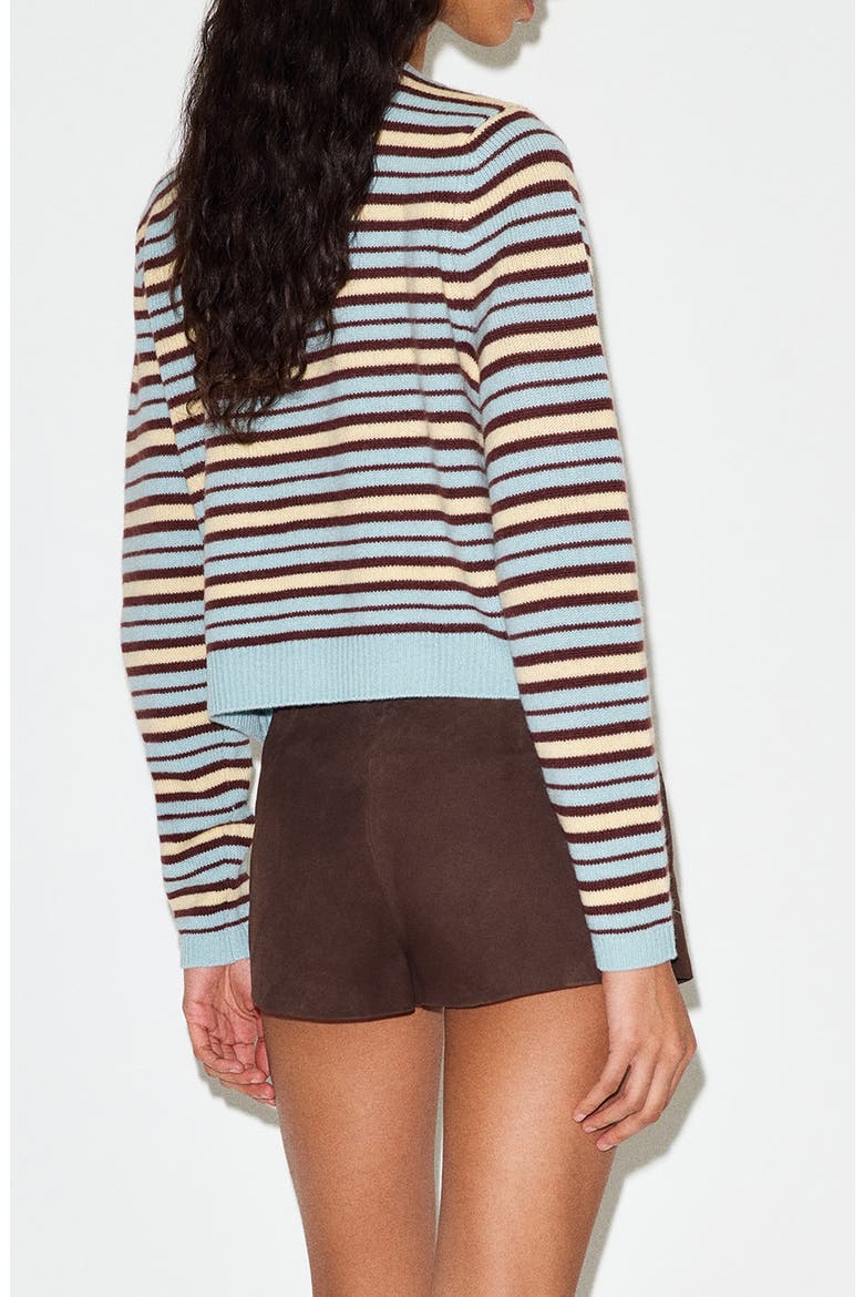 Clara Cashmere Crew Cardigan, Alternate, color, TURQUOISE MULTI STRIPE