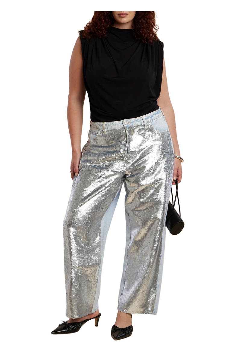 ELOQUII Sequin Front Jean, Main, color, Light Wash
