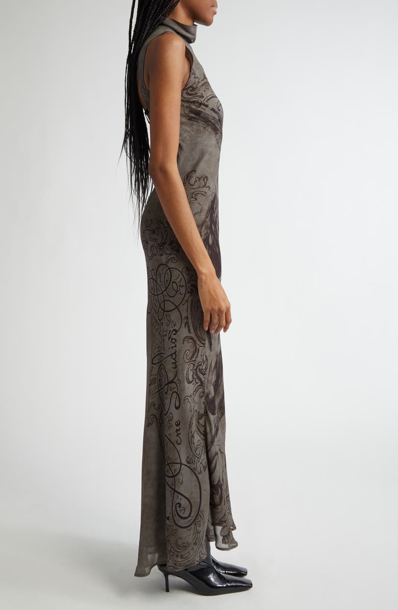 Acne Studios Dumix Gothic Angel Print Cutout Semisheer Mesh Dress, Alternate, color, 