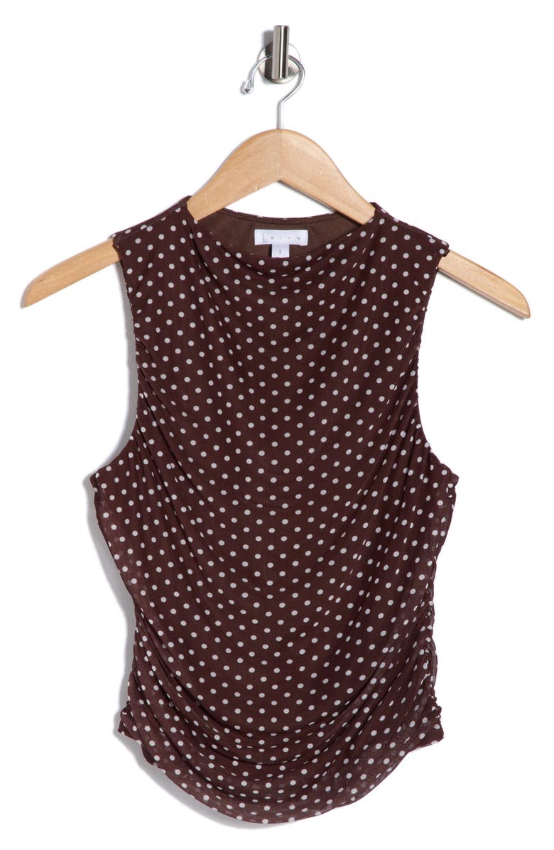 Leith Ruched Mesh Tank, Alternate, color, Brown- White Editor Dot