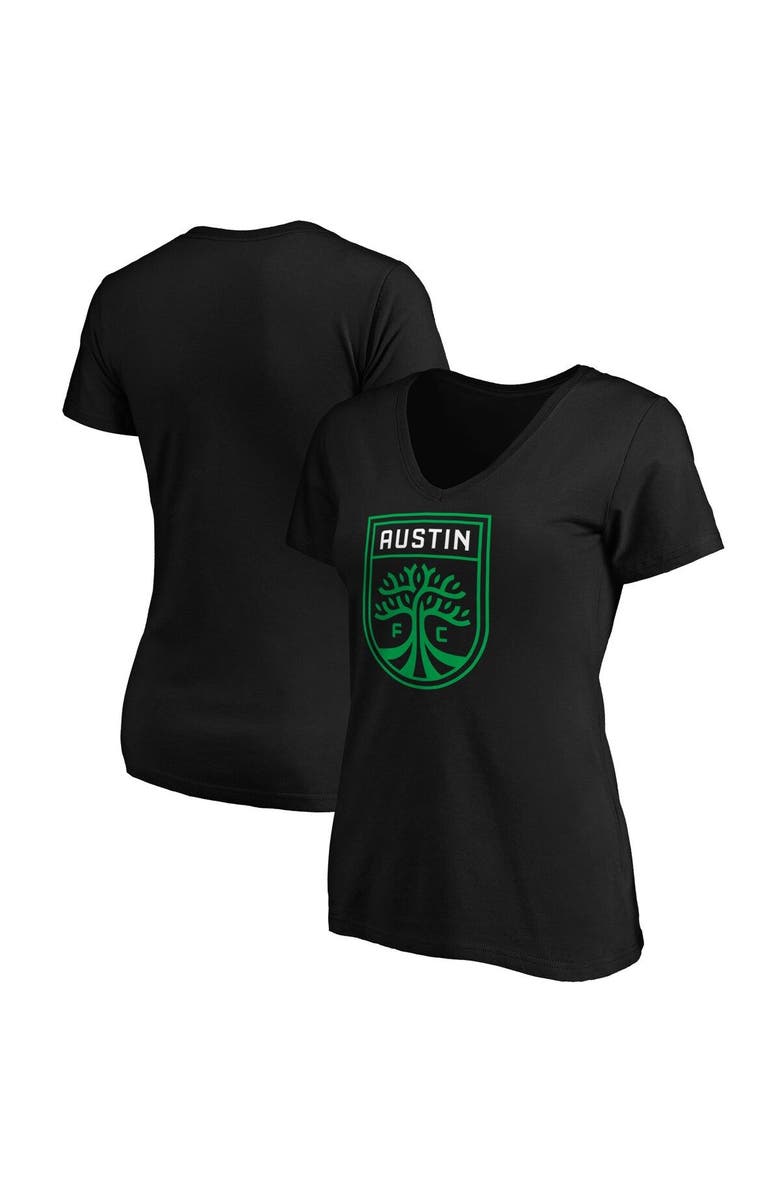 FANATICS Women's Fanatics Branded Black Austin FC Primary Team Logo V-Neck T-Shirt, Main, color, 
