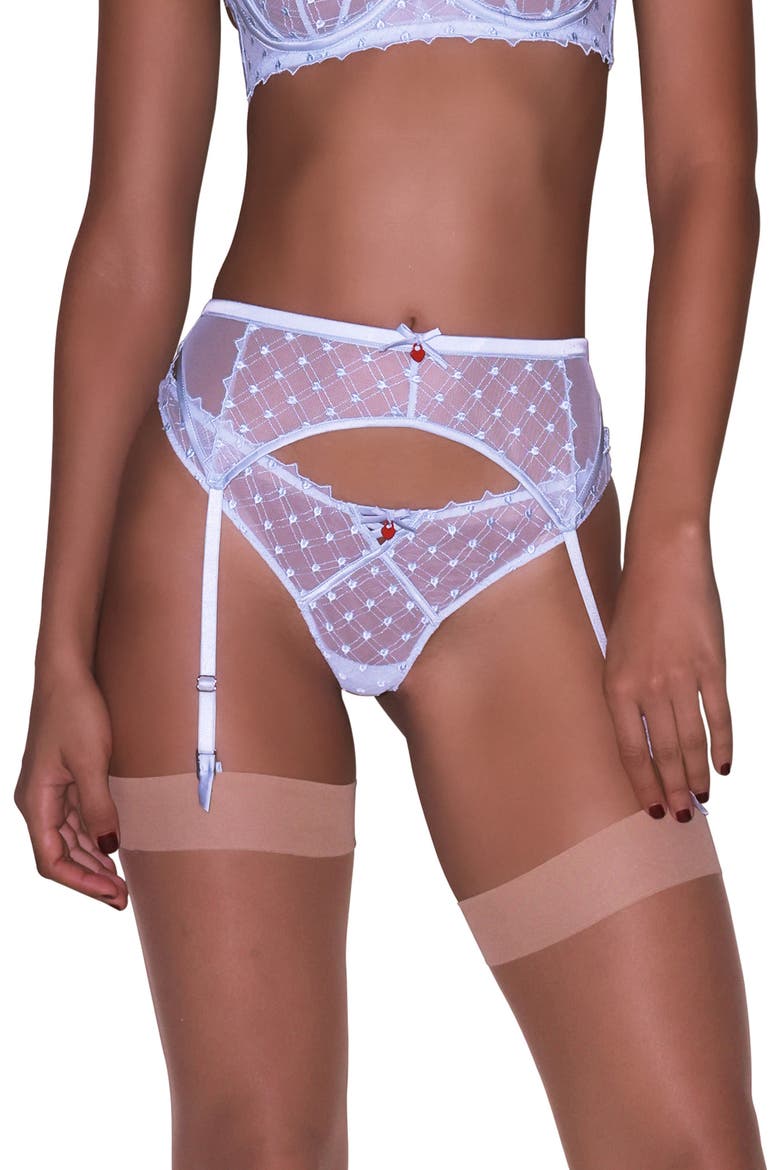 Love Lock Embroidered Garter Belt, Main, color, FORGET ME NOT