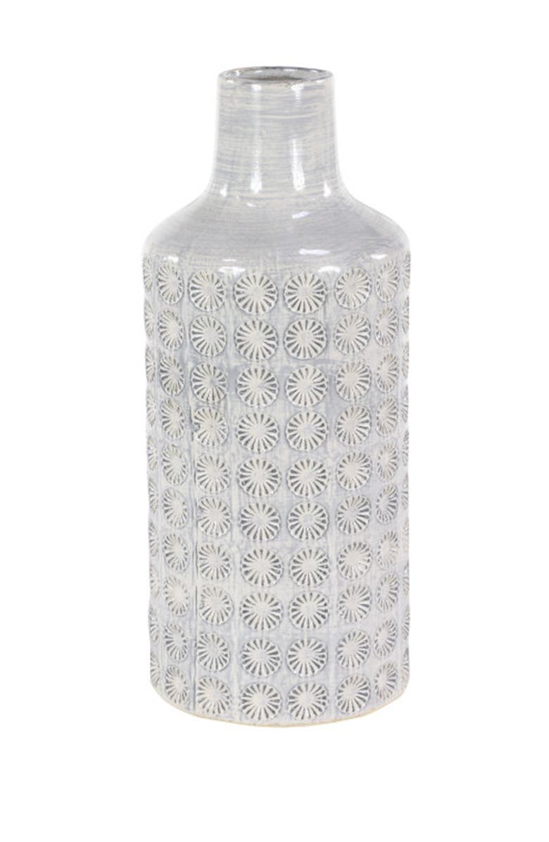 COSMO BY COSMOPOLITAN Large Round Blue & White French Country Rosette Ceramic Floor Vase, Alternate, color, 