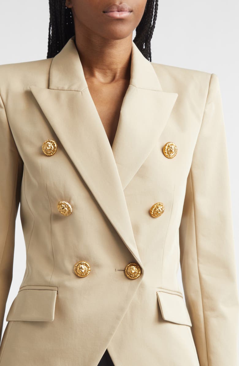 Balmain 6-Button Double Breasted Gabardine Cutaway Jacket, Alternate, color, 0An Sand