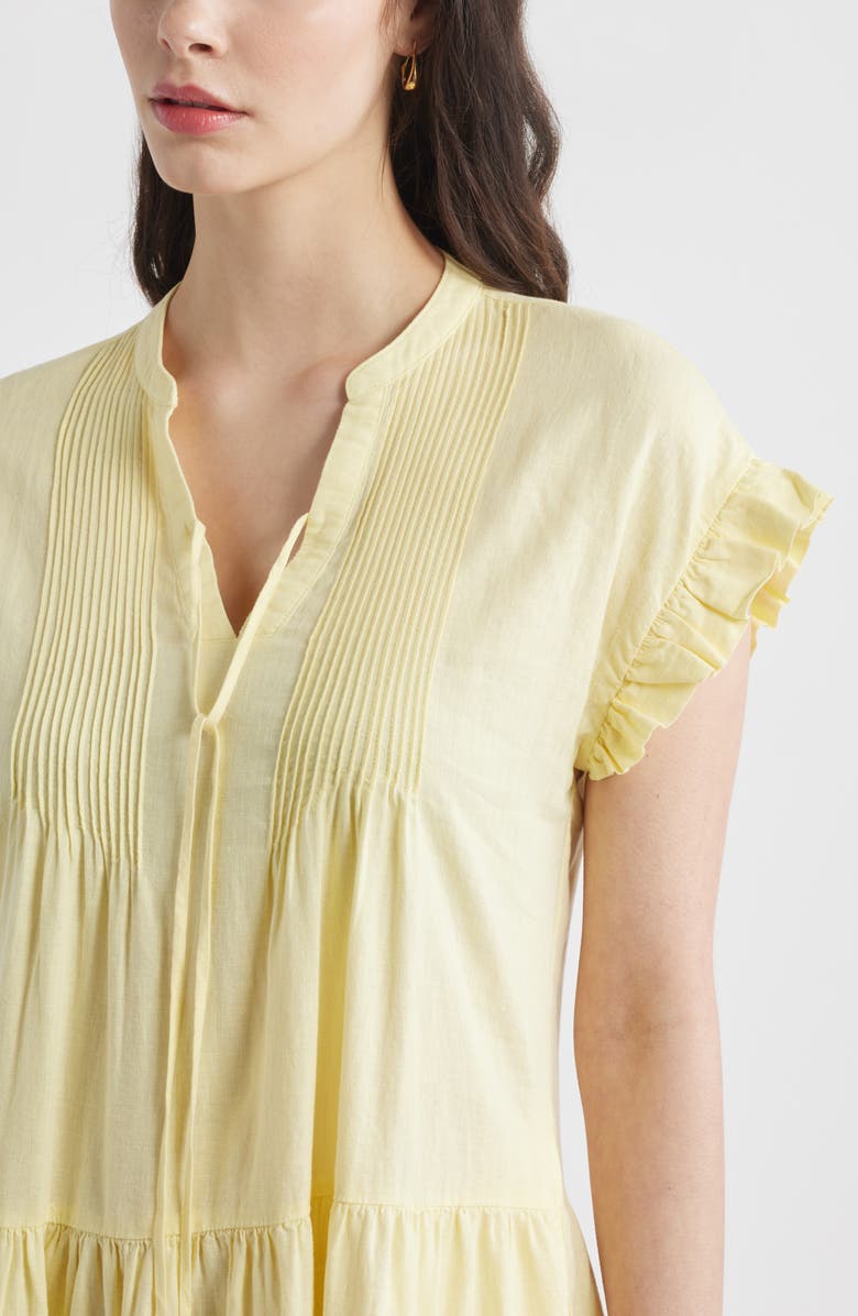 Caslon<sup>®</sup> Ruffle Sleeve Linen Blend Tiered Dress, Alternate, color, Yellow Pastel