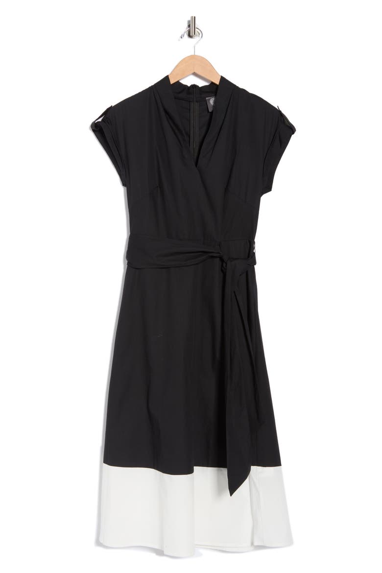 Colorblock Cap Sleeve Cotton Poplin Midi Dress, Alternate, color, IVORY BLACK