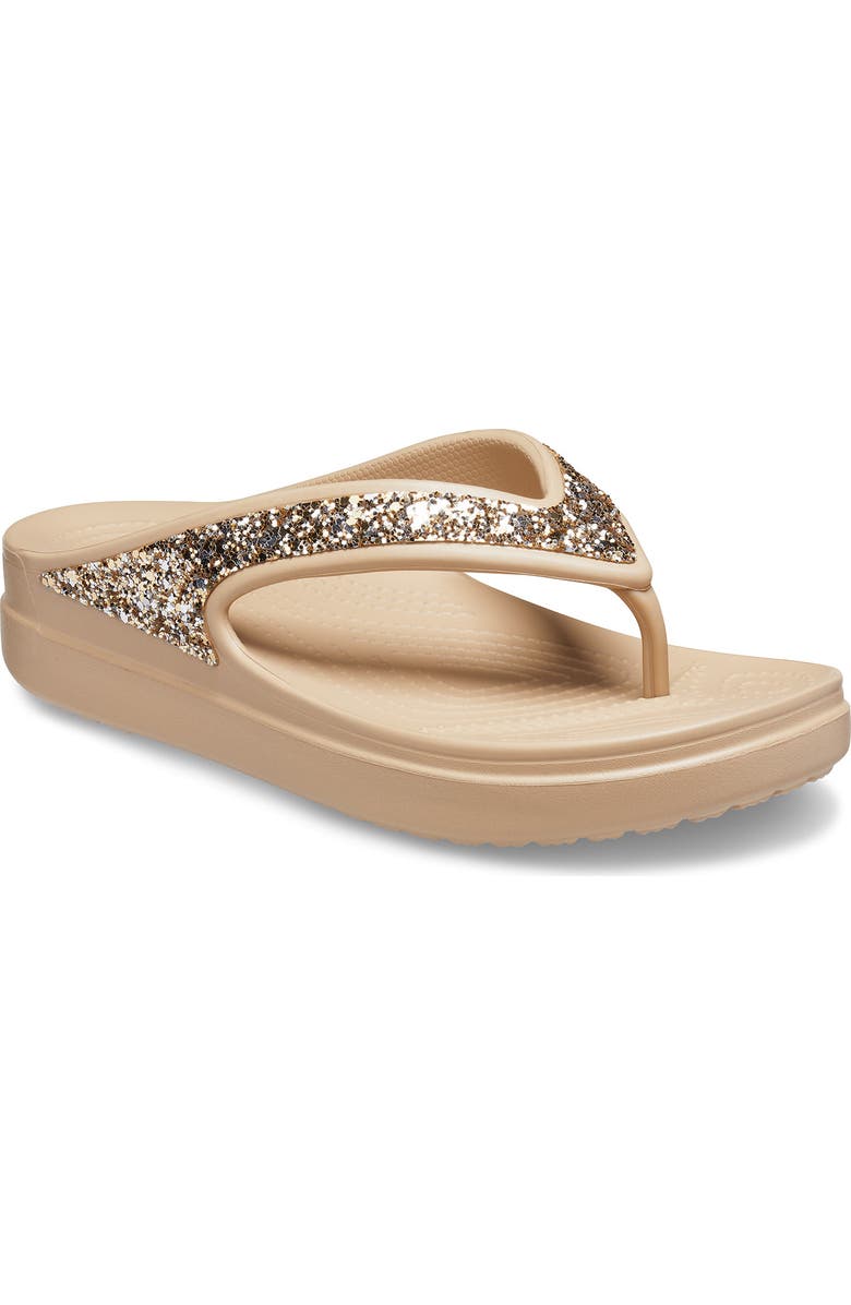CROCS Sloane Glitter Platform Flip-Flop Sandal, Main, color, Chai/ Gold