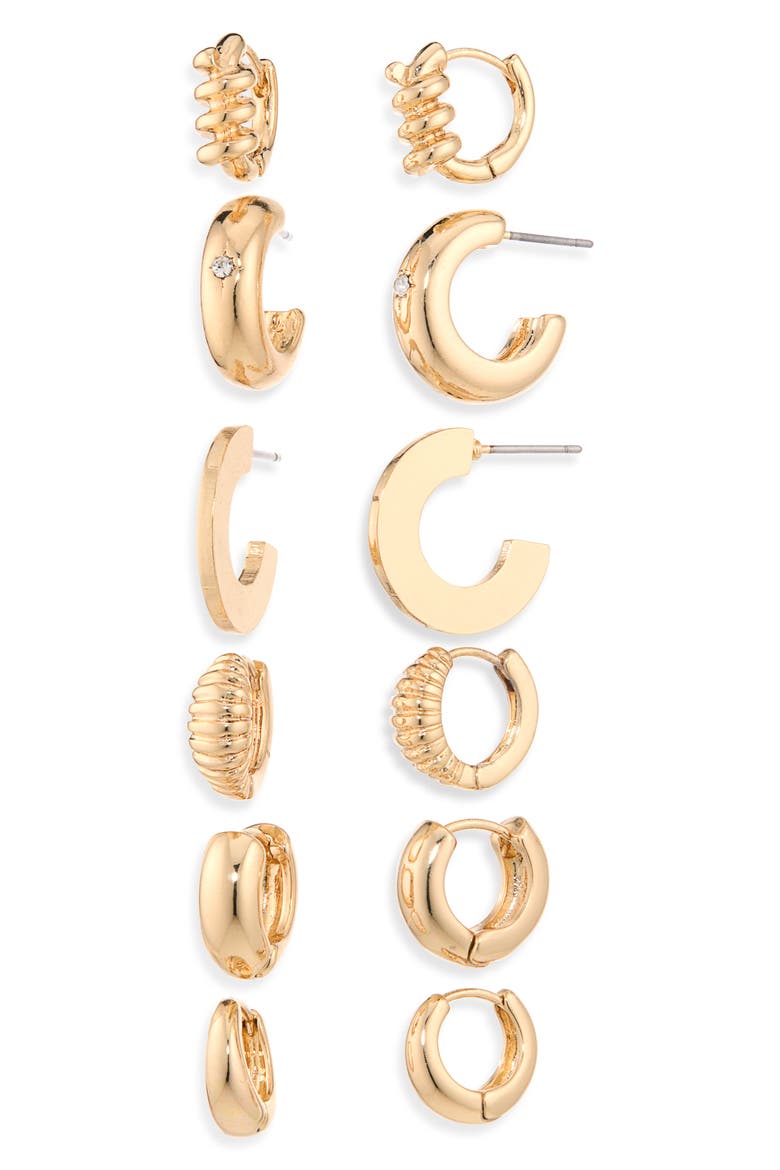 6-Pack Assorted Hoop Earrings, Main, color, GOLD