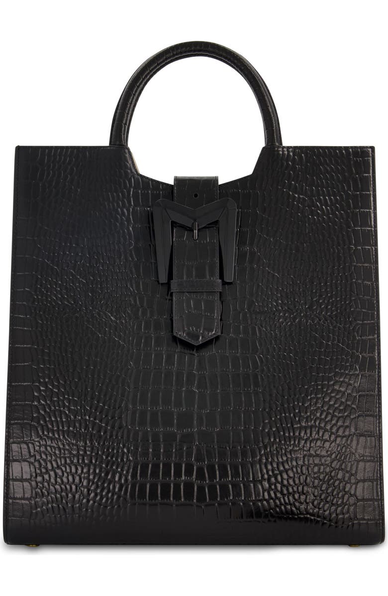 Mac Duggal Crocodile Leather Buckle Detail Maxi Tote Bag, Main, color,