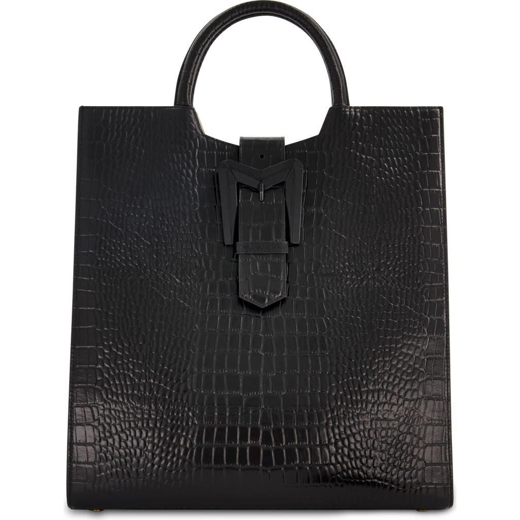 Mac Duggal Crocodile Leather Buckle Detail Maxi Tote Bag In Black