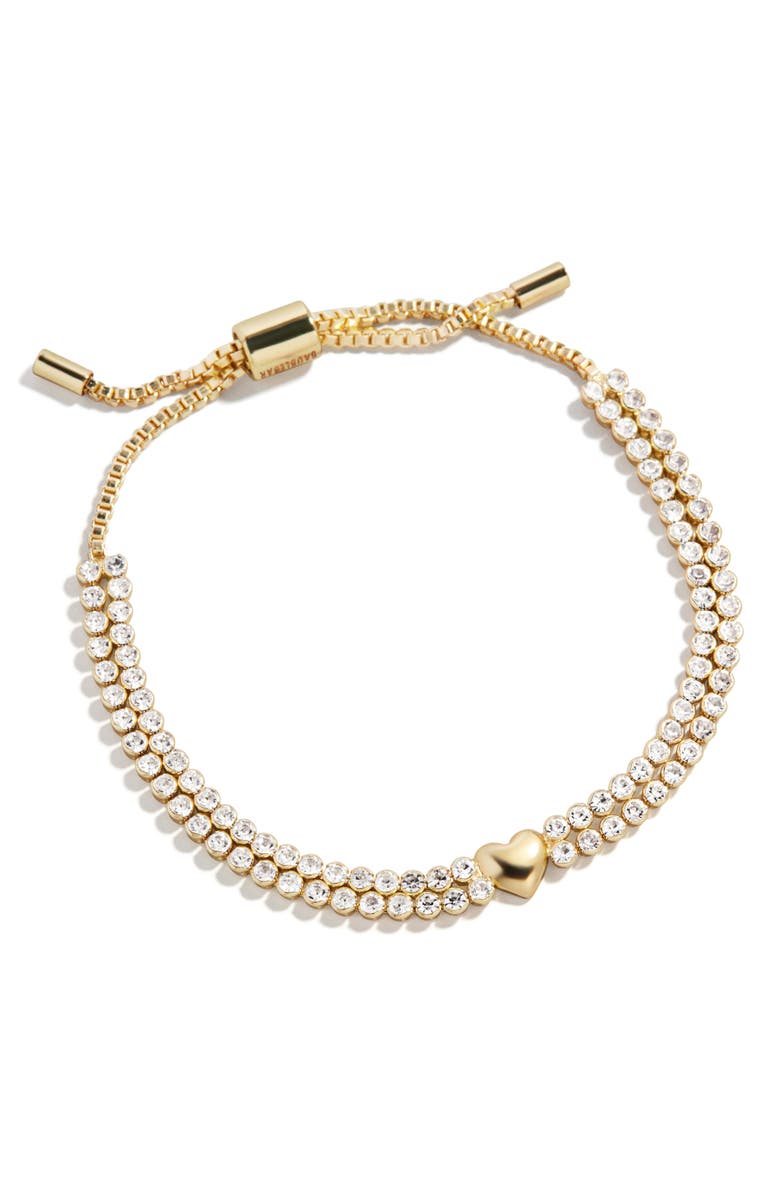 BaubleBar Heart Double Tennis Slider Bracelet, Main, color, Gold/ Clear