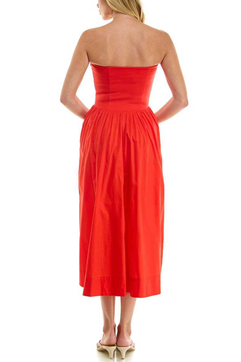 Mixed Media Strapless Midi Dress, Alternate, color, RED