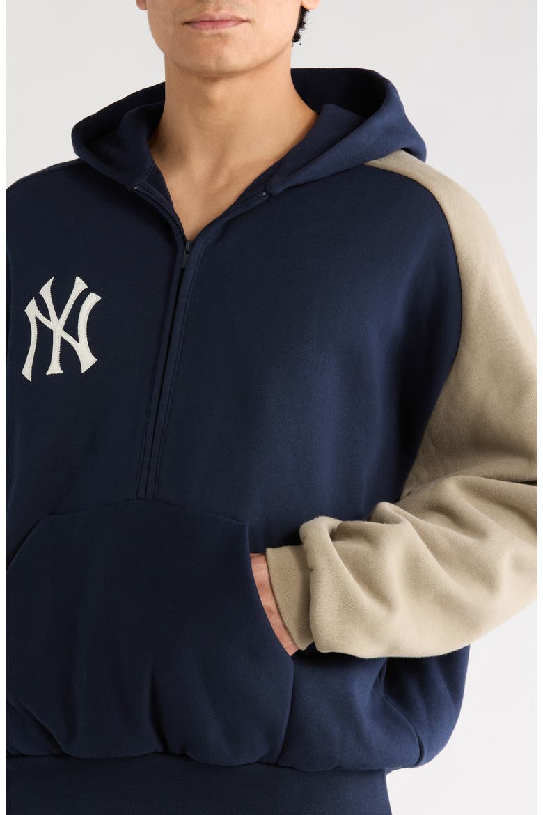 x MLB New York Yankees Cotton Blend Fleece Half Zip Hoodie, Alternate, color, DARK SAPPHIRE/ OVERLAND