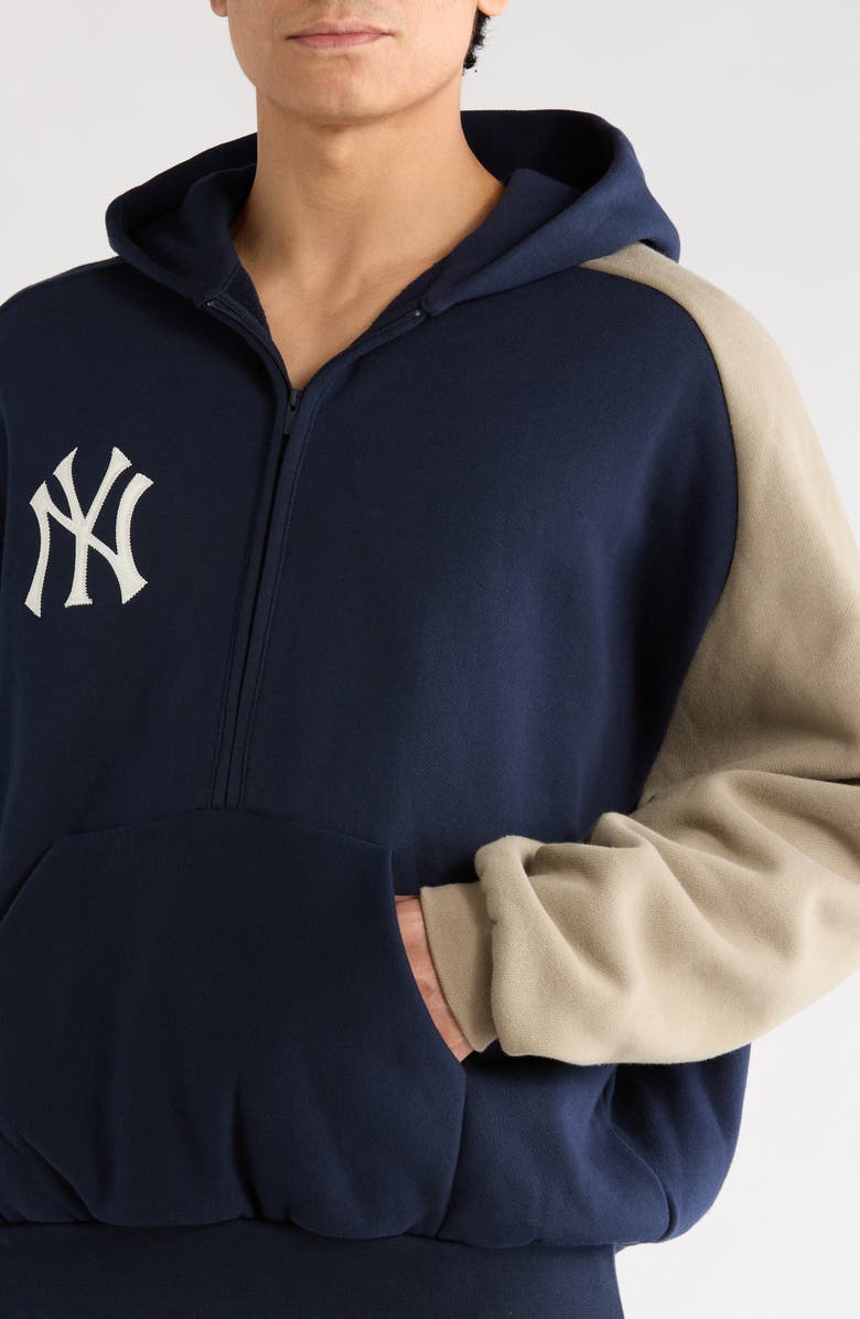 Fear of God Essentials x MLB New York Yankees Cotton Blend Fleece Half Zip Hoodie, Alternate, color, Dark Sapphire/ Overland
