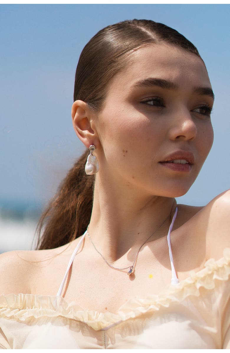 Classicharms Skyler Freshwater Baroque Pearl Drop Earrings, Alternate, color, Silver/Clear