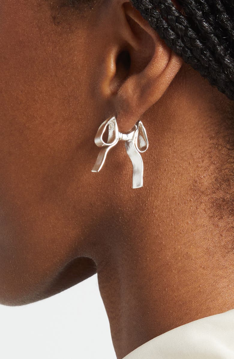 SHANA CAVE Small Bow Hoop Earrings, Alternate, color, Silver