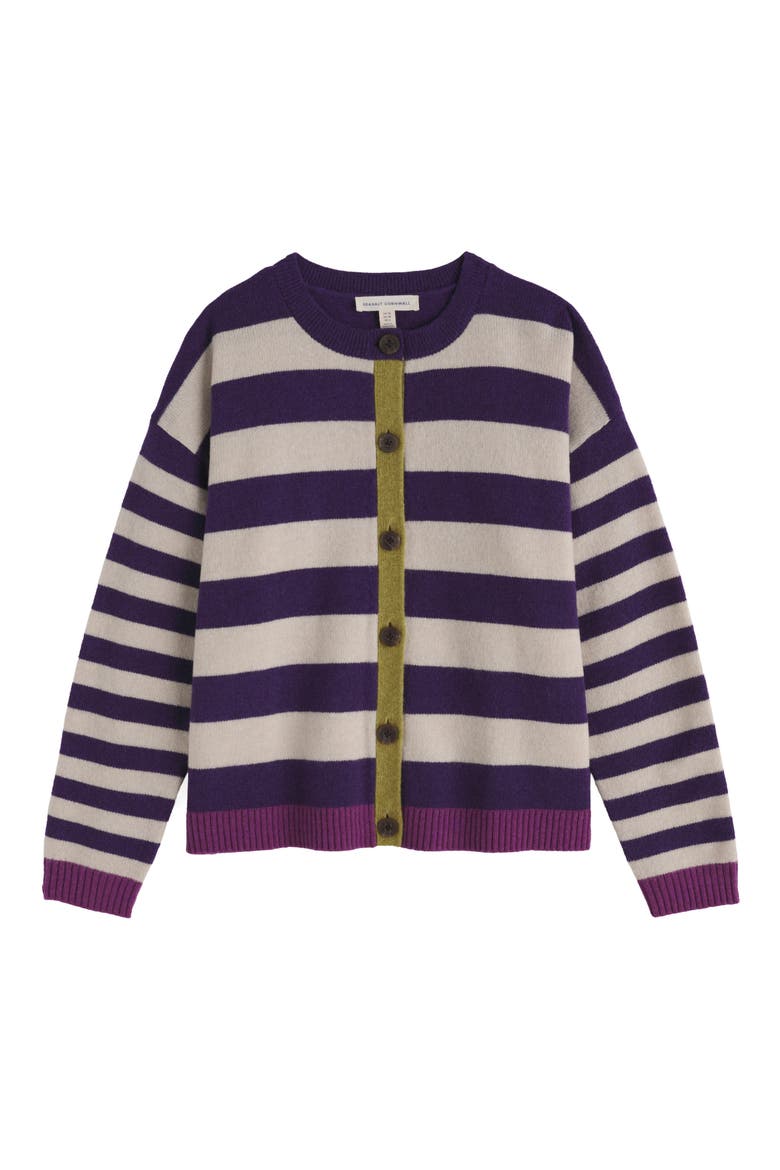 Pinwell Stripe Lambswool Blend Cardigan, Alternate, color, BRIGHT SHAPE DARK VIOLET MIX