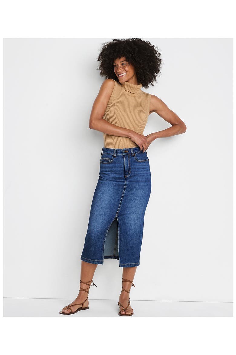Soft Denim Midi Column Skirt, Alternate, color, Indigo Tide Blue