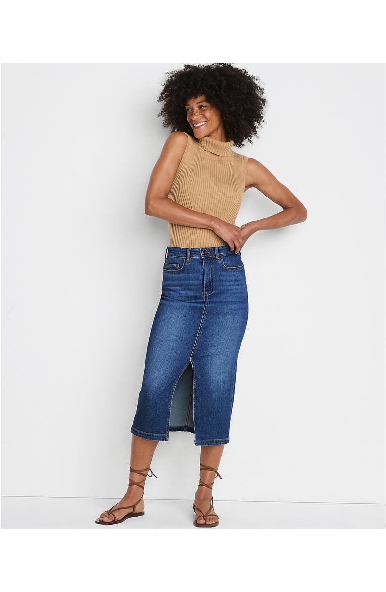 Lands' End Soft Denim Midi Column Skirt, Alternate, color, Indigo Tide Blue