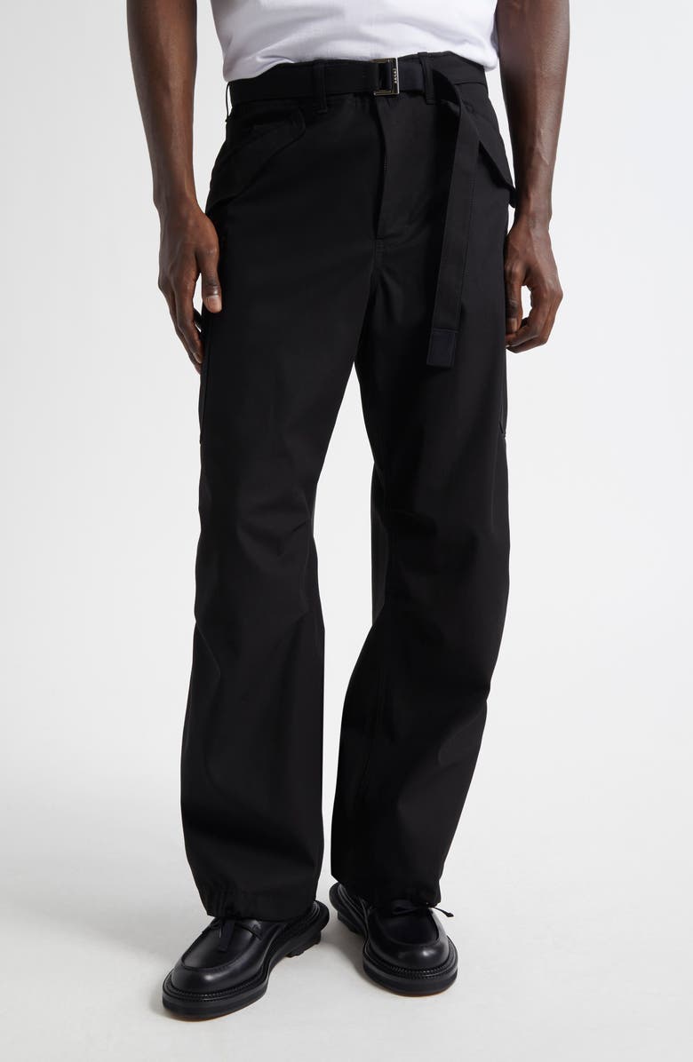 Sacai Belted Cotton Twill Pants, Main, color, 