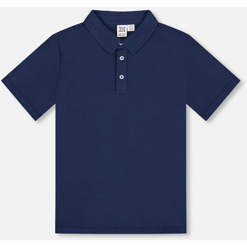 Deux Par Deux Boys' Short Sleeve Polo Shirt - Little Kid In Navy Blue